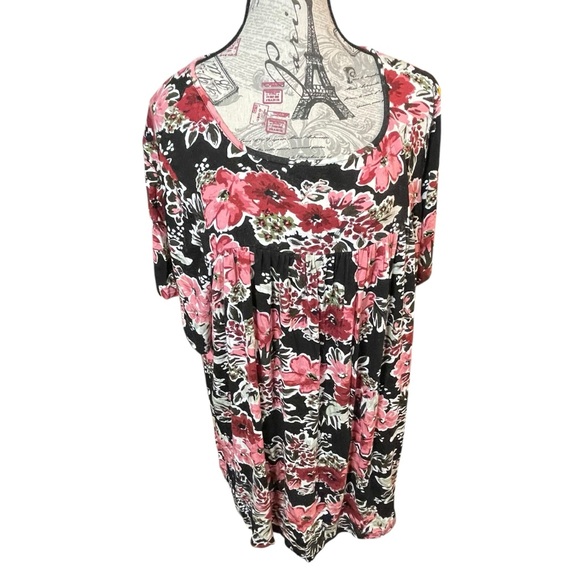 pevrl Tops - Floral Pink Short Sleeve Relaxed Blouse